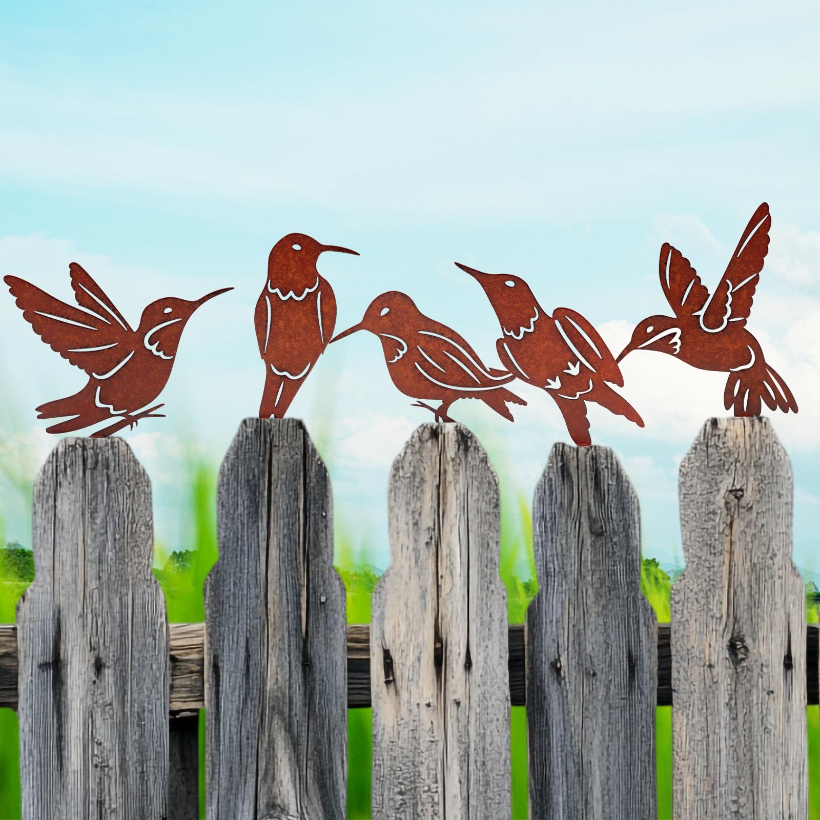 Myssac rusty birds front view shows double-sided detailing for outdoor charm.