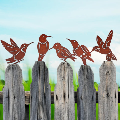 Myssac rusty birds front view shows double-sided detailing for outdoor charm.