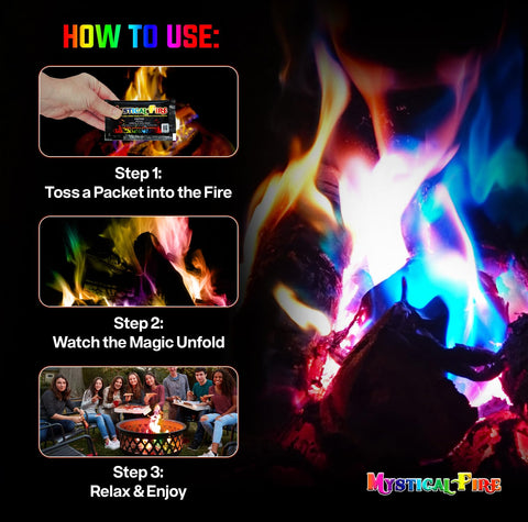 Mystical Fire color changing packets in an outdoor firepit provide multi-color ambiance.