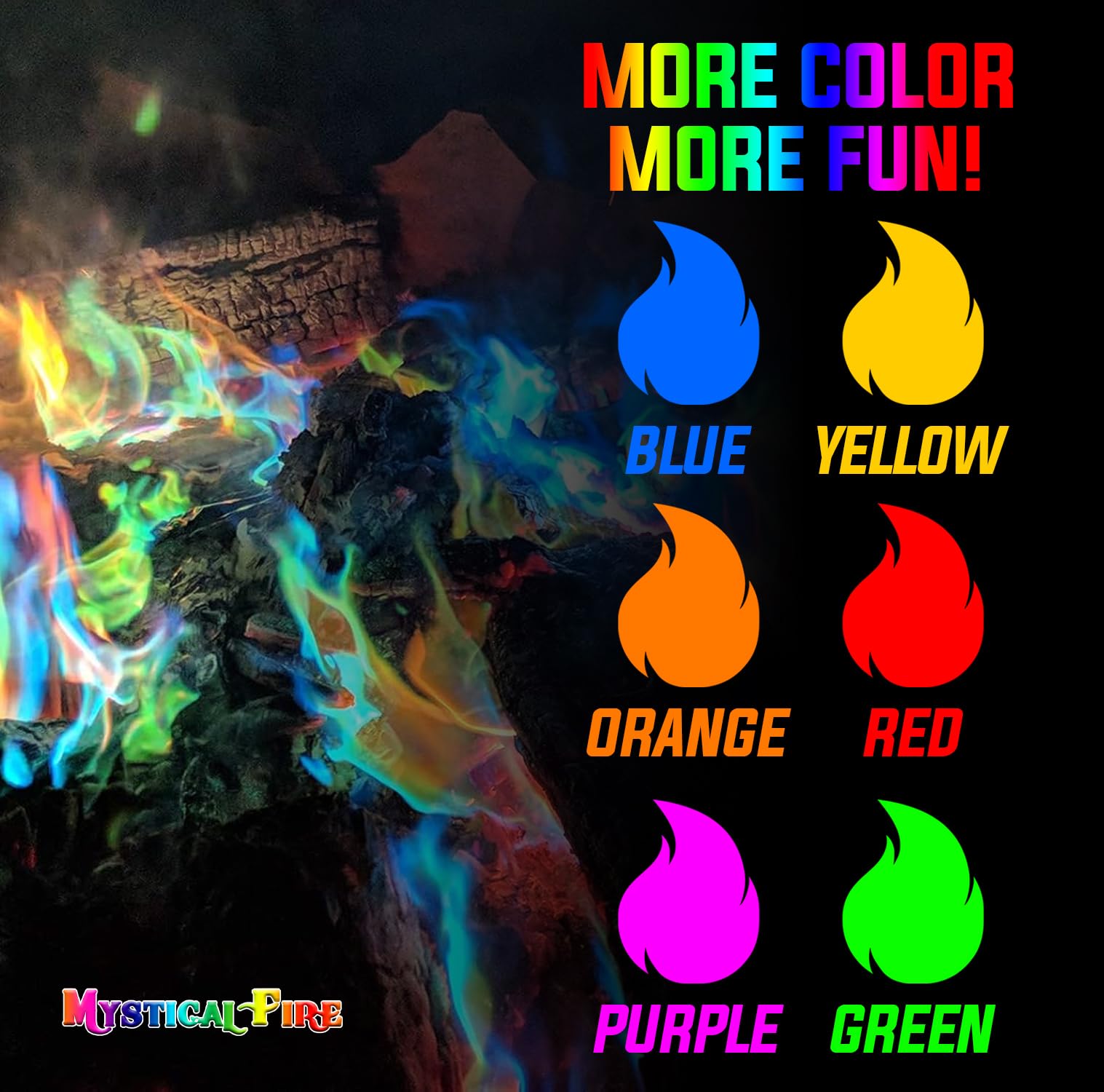 Mystical Fire red flame packet sparks festive outdoor moments.
