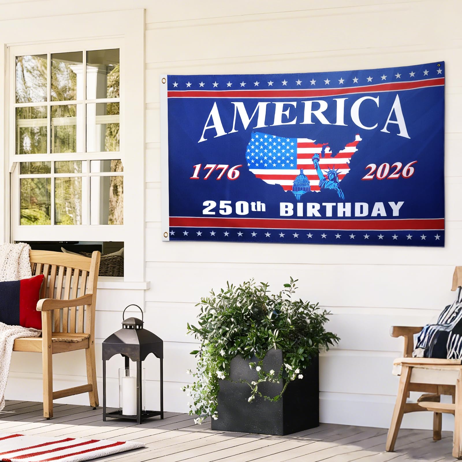 Mythcloud 250th Anniversary USA Flag back view showing mirrored print.