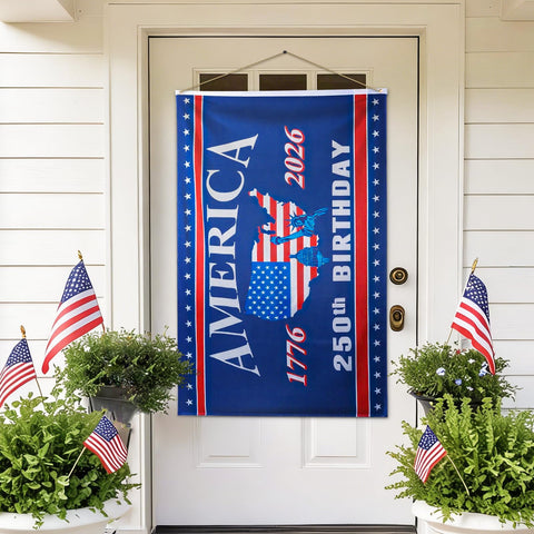 Mythcloud flag on patio or yard for year-round patriotic decor.