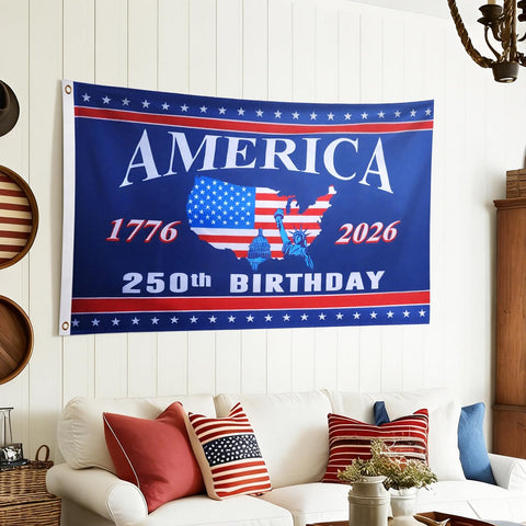 Mythcloud year-round patriotic flag for indoor or outdoor use.