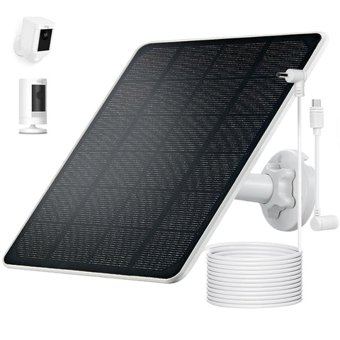 Mytions Ring Camera Solar Panel Charger mounted on a wall with 360-degree bracket for optimal sun exposure.