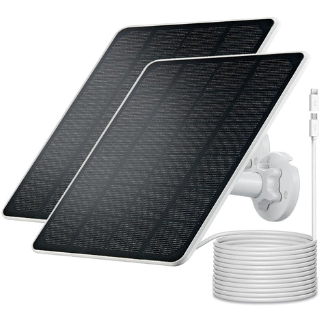 Mytions solar panel charger powers Arlo outdoor cameras in bright sunlight.
