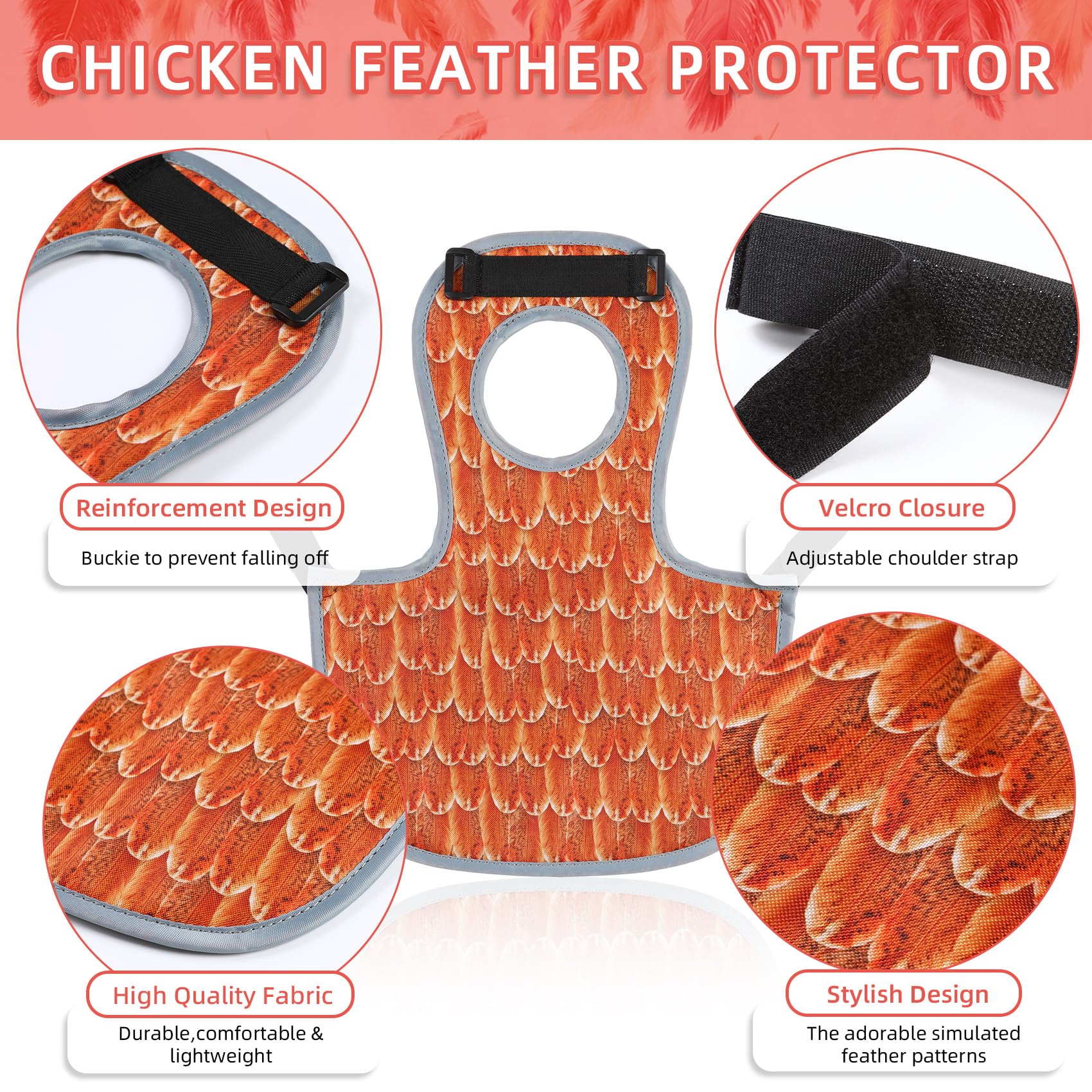 MYWSN chicken saddle with adjustable shoulder straps for a secure, comfortable fit.