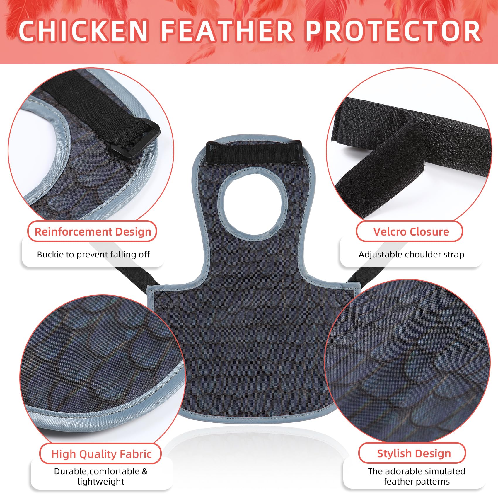 MYWSN chicken saddle adjustable strap close-up, secure and comfortable fit for hens.