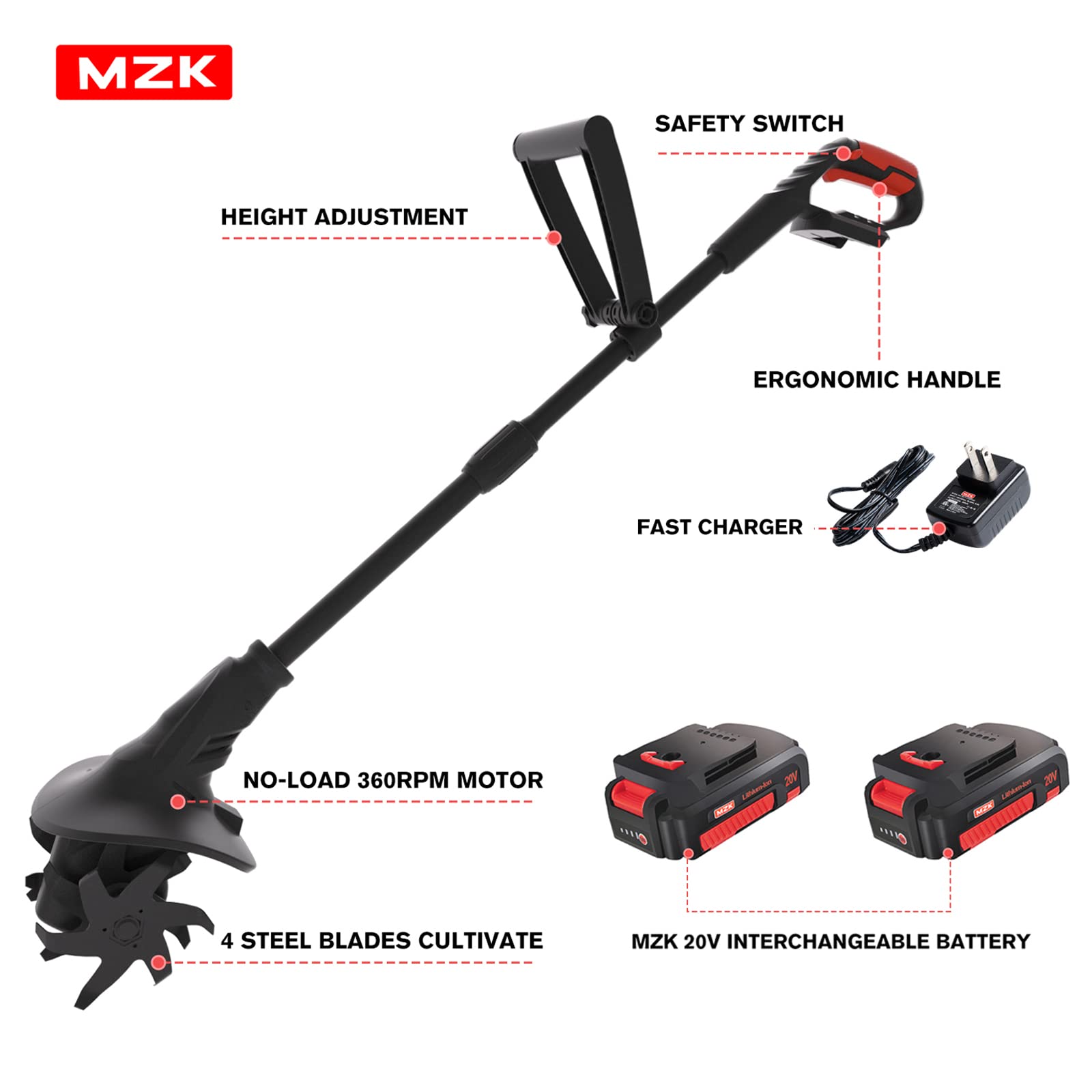 MZK 8-inch wide cultivator covers wide beds for quick aeration.
