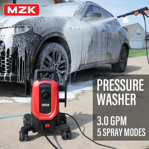 MZK pressure washer with four quick-connect nozzles for versatile cleaning