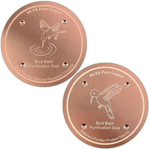 Mzesssmy bird bath copper disc in action keeps water clearer between cleanings.