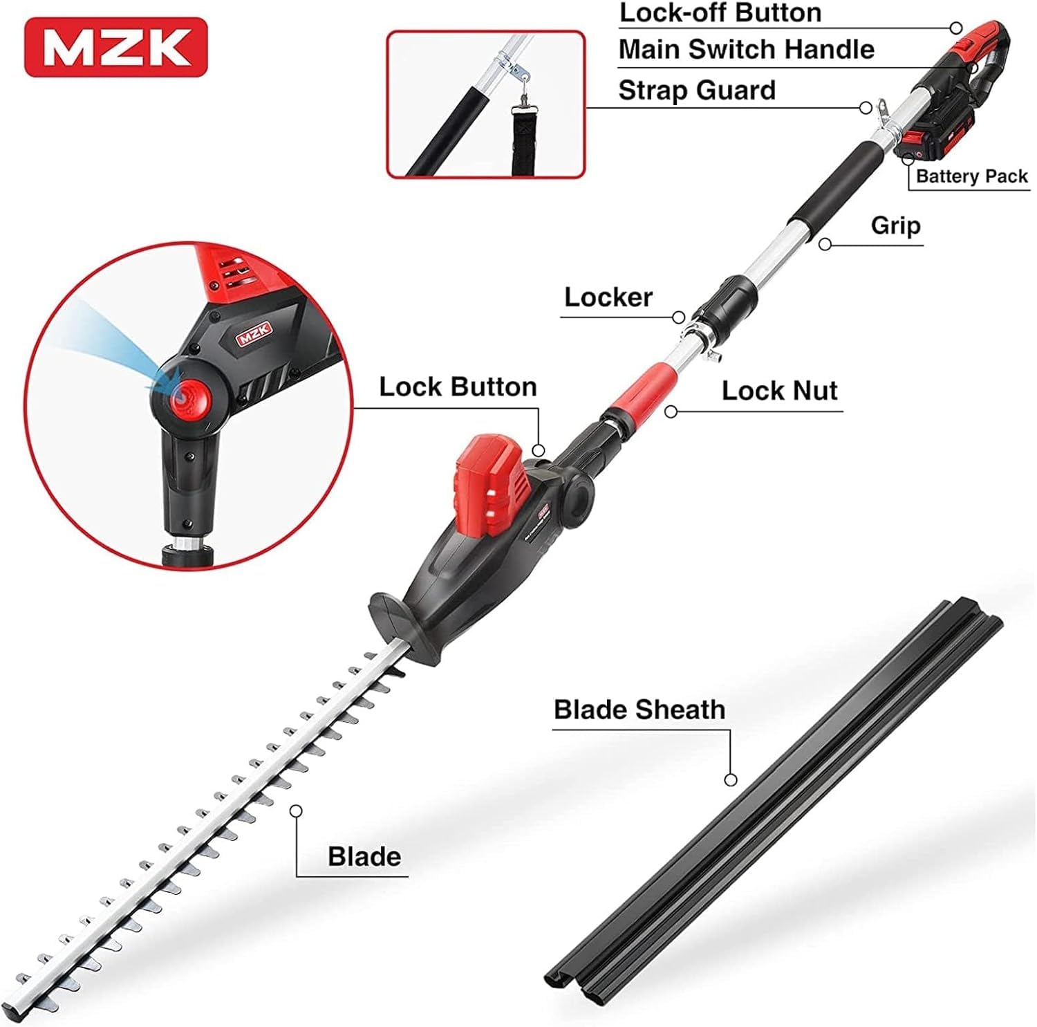 Extension pole with 8-foot reach enabling pruning of tall hedges