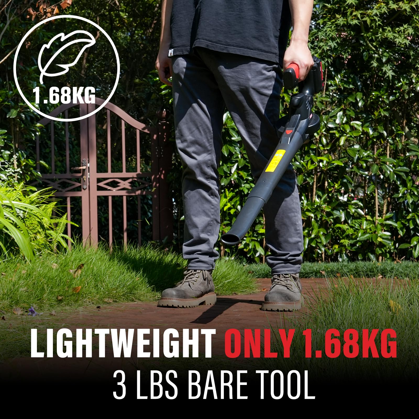 MZK leaf blower used to dust patio and dry car surfaces without cables.