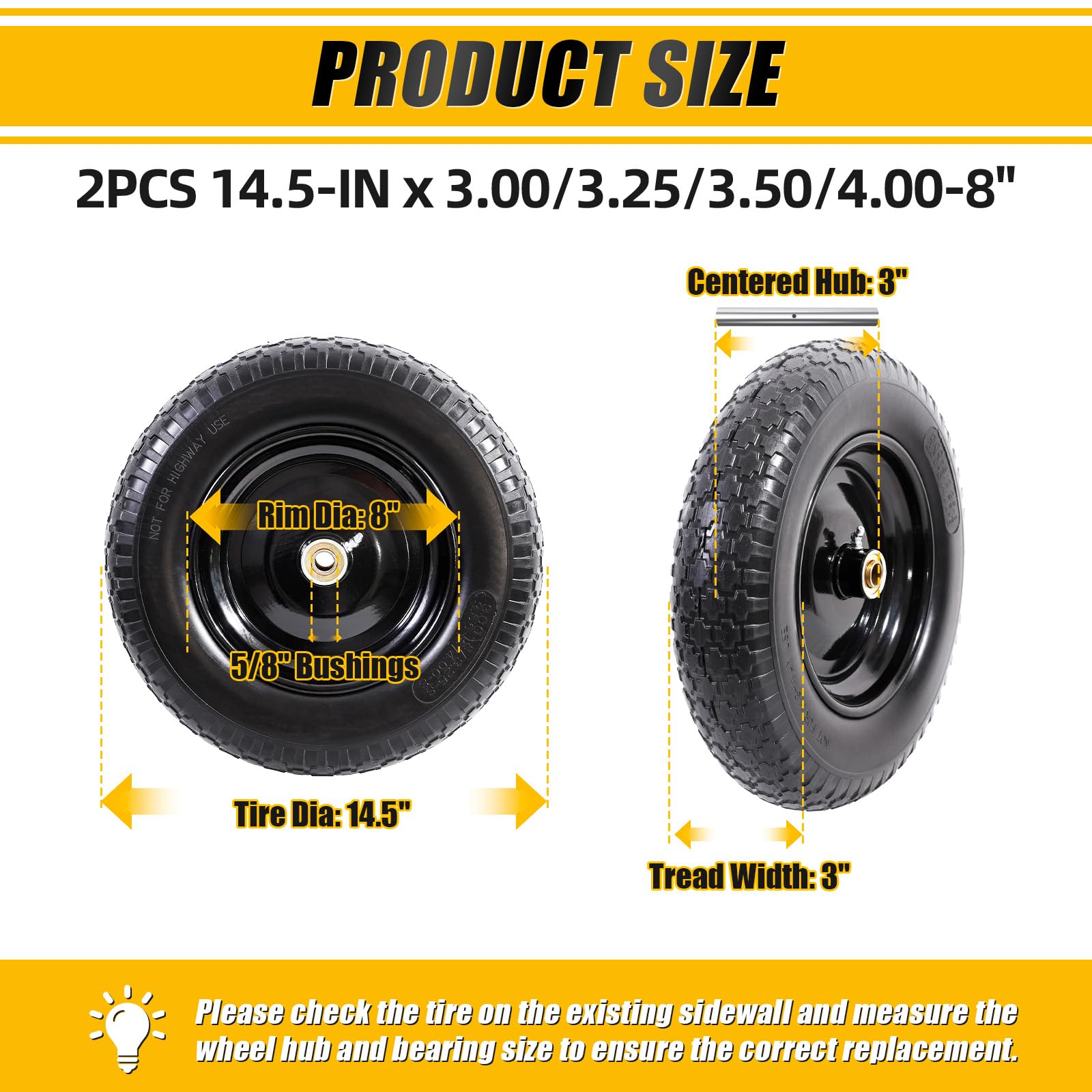 MZREXN solid tire wheel side view shows puncture-free, inflation-free performance for year-round use