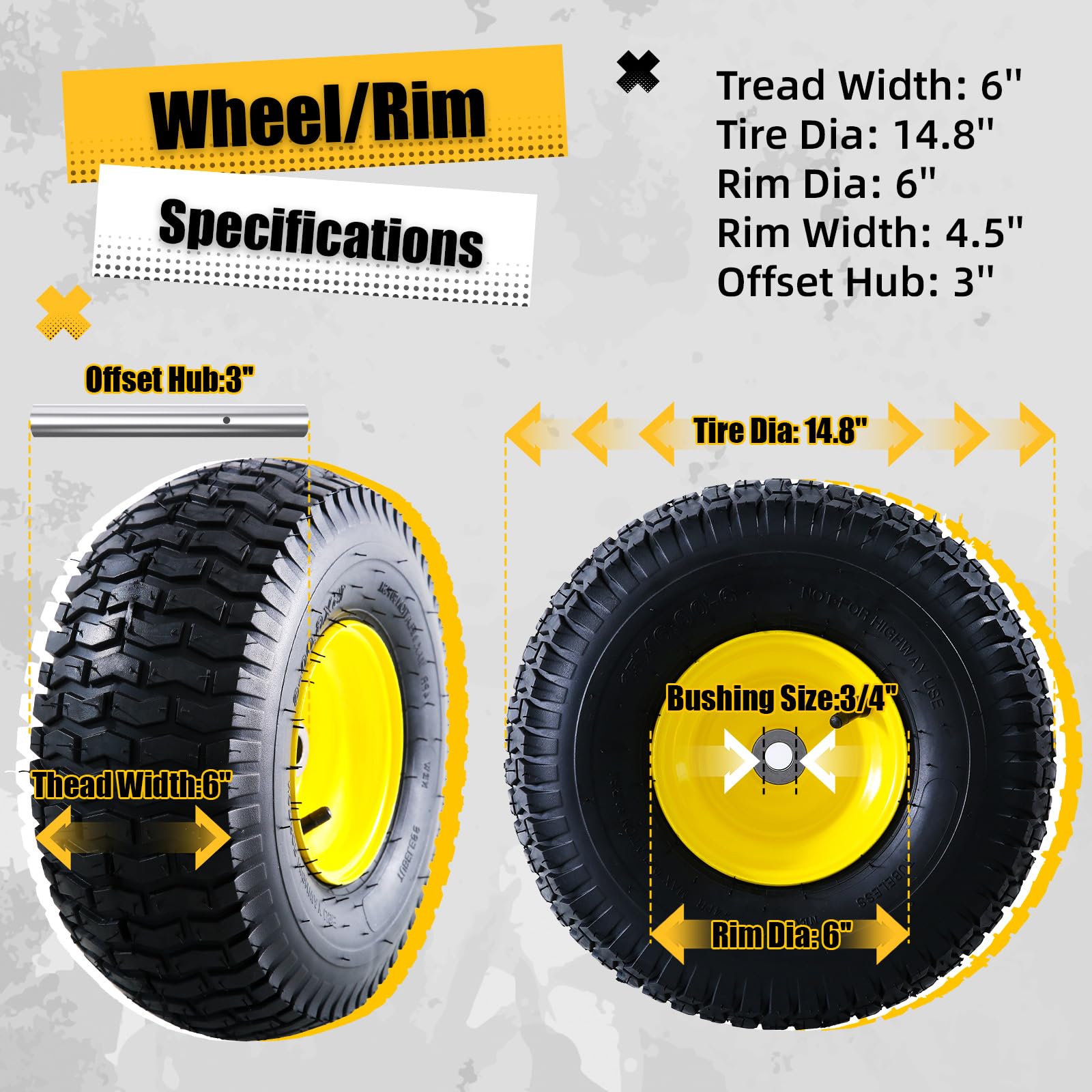 MZREXN lawn mower front tire 15x6-6 tubeless design for reliability