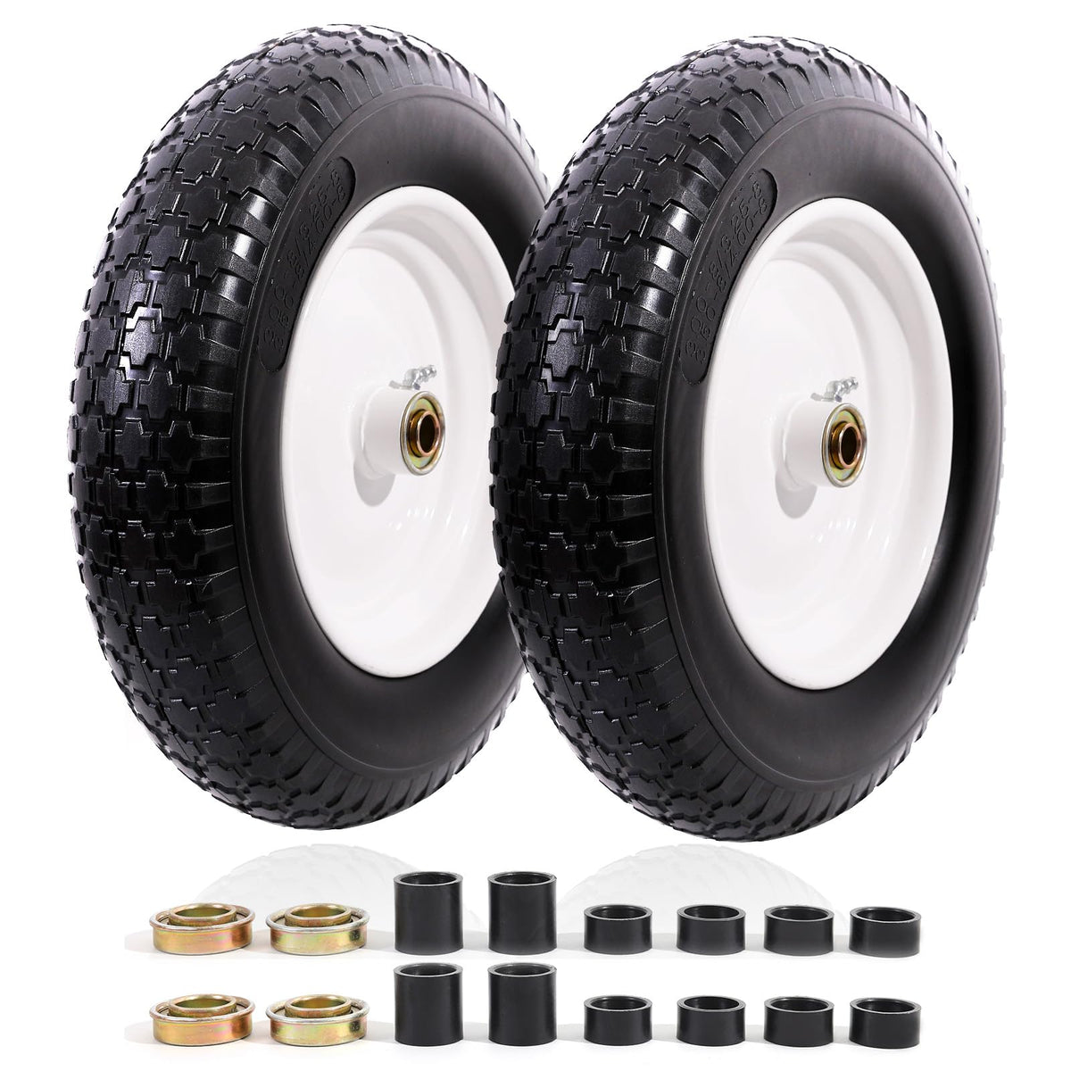 MZREXN solid 14.5-inch tire and wheel front view showcasing rugged, maintenance-free design.