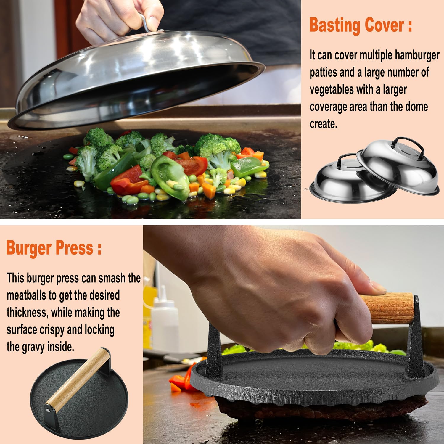 N NOBLE FAMILY burger-press demonstrates even heat for consistent patties
