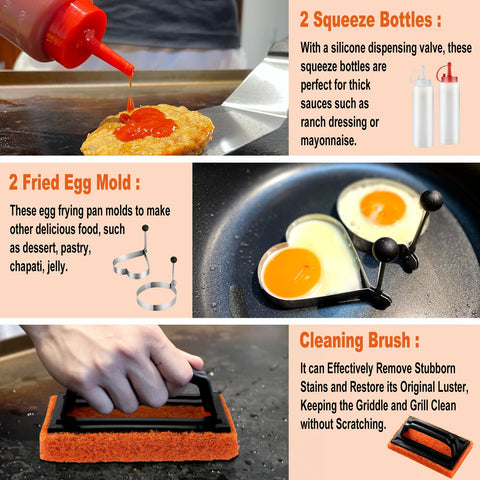 N NOBLE FAMILY egg rings create uniform shapes on the griddle
