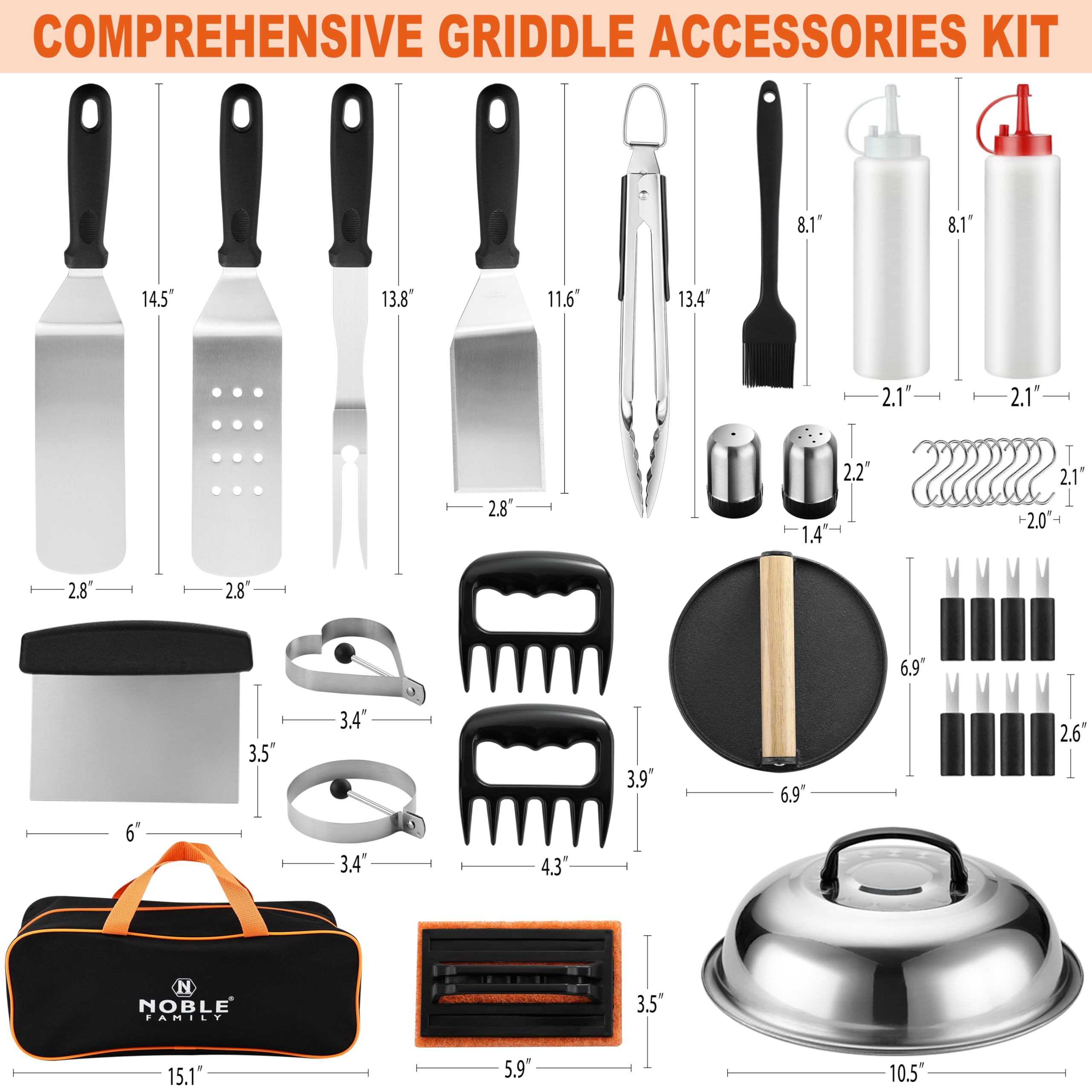 N NOBLE FAMILY long-spatula shows durable stainless steel and heat-resistant grip