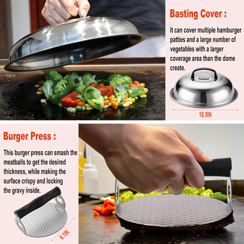 N NOBLE FAMILY long-rounded griddle spatulas for easy flipping on a hot surface