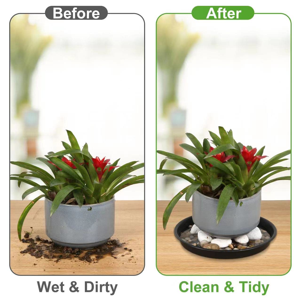 NABAOXUN multi-size assortment plant trays organized for various pots.