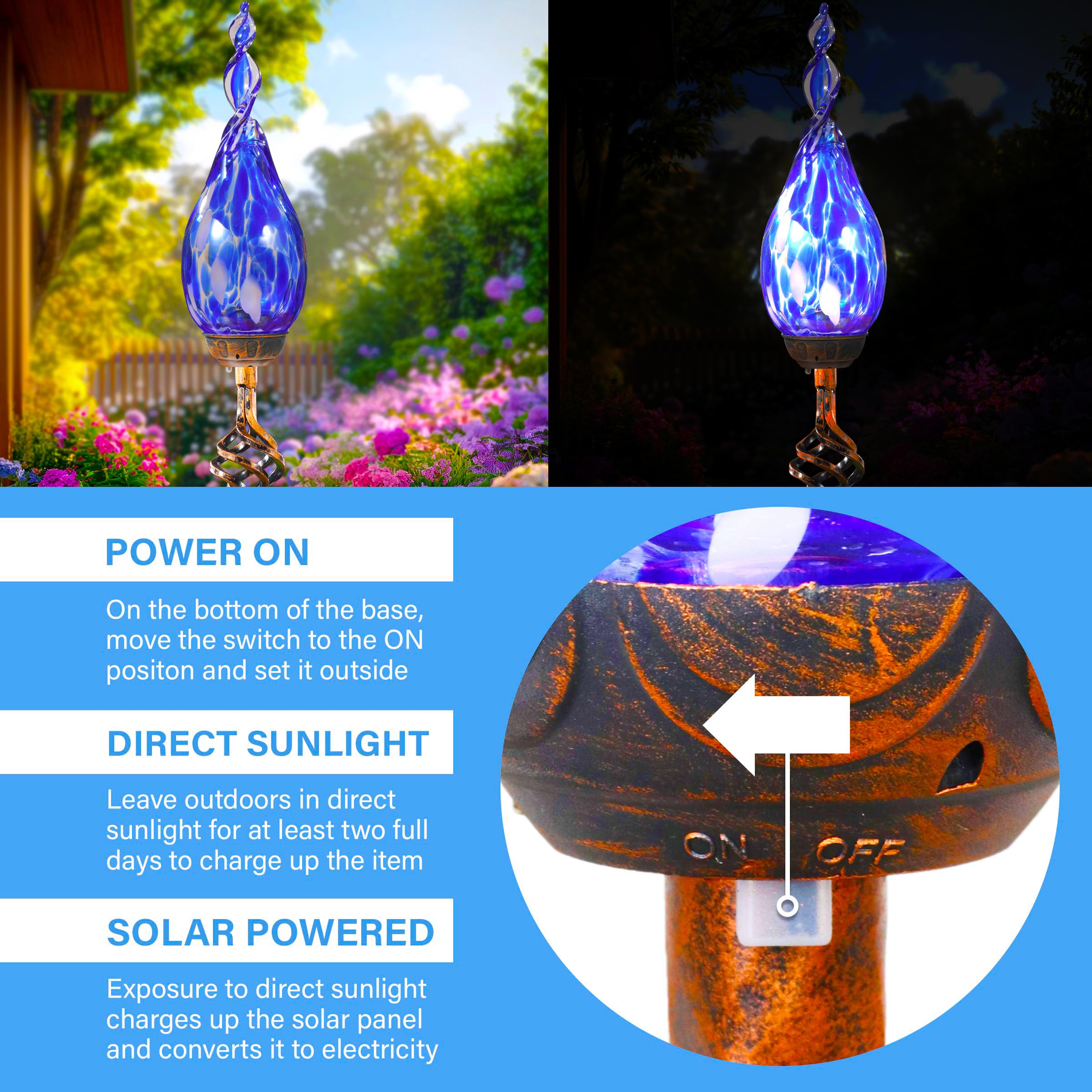 Naboher LED flame stakes provide soft night illumination for borders