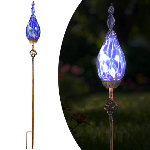 Naboher solar garden lights with flame top glow along a path