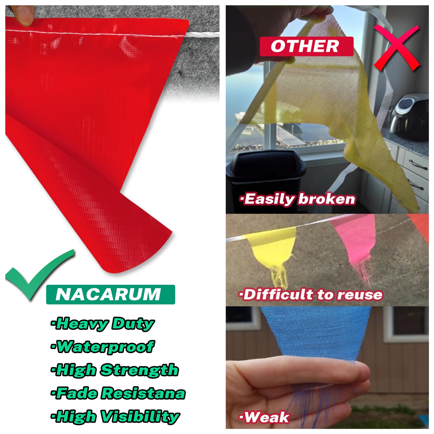 NACARUM OSHA-rated pennant flag with easy installation for safer work zones.