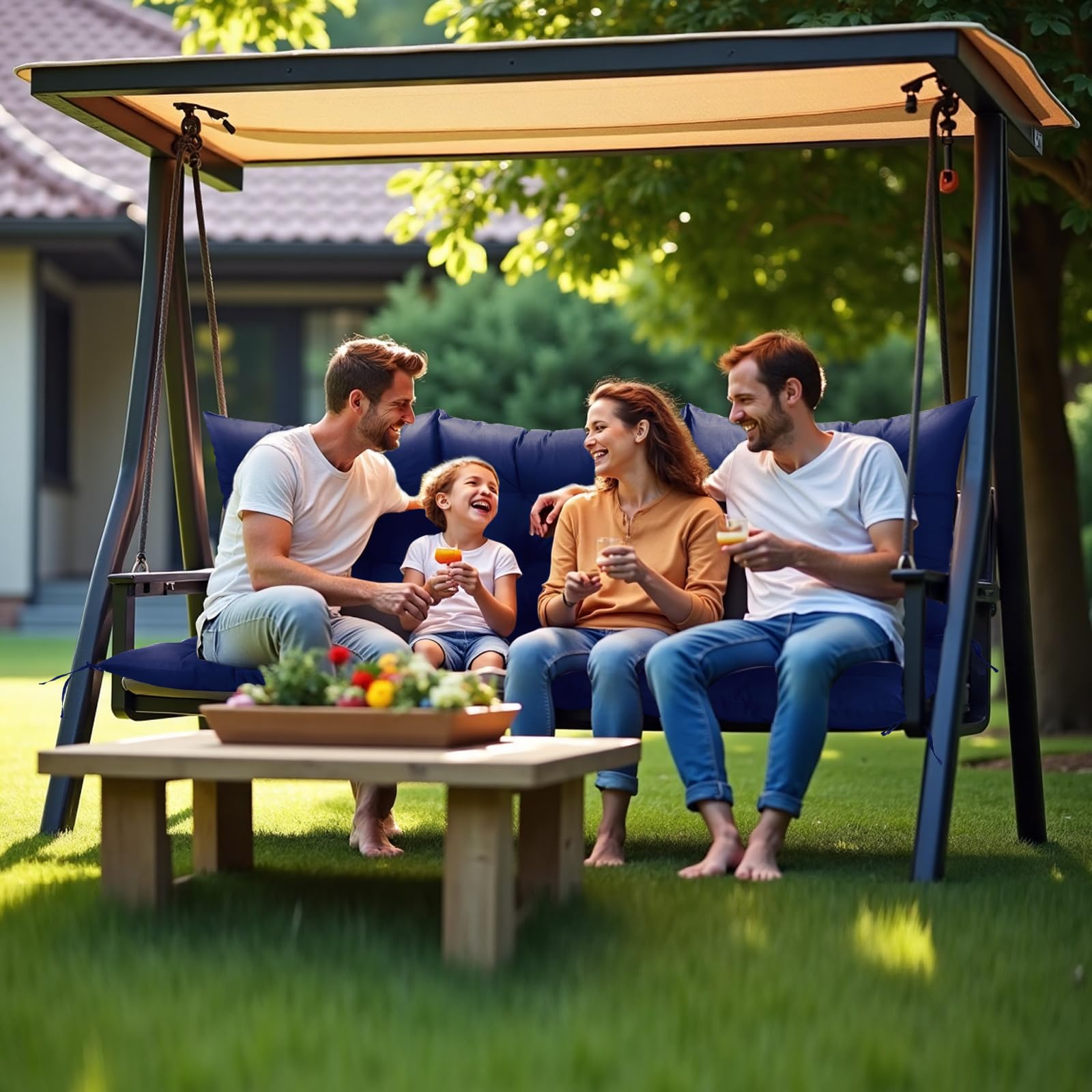 NACATIN navy 3-seat cushion suited for patio, backyard, or garden swings.