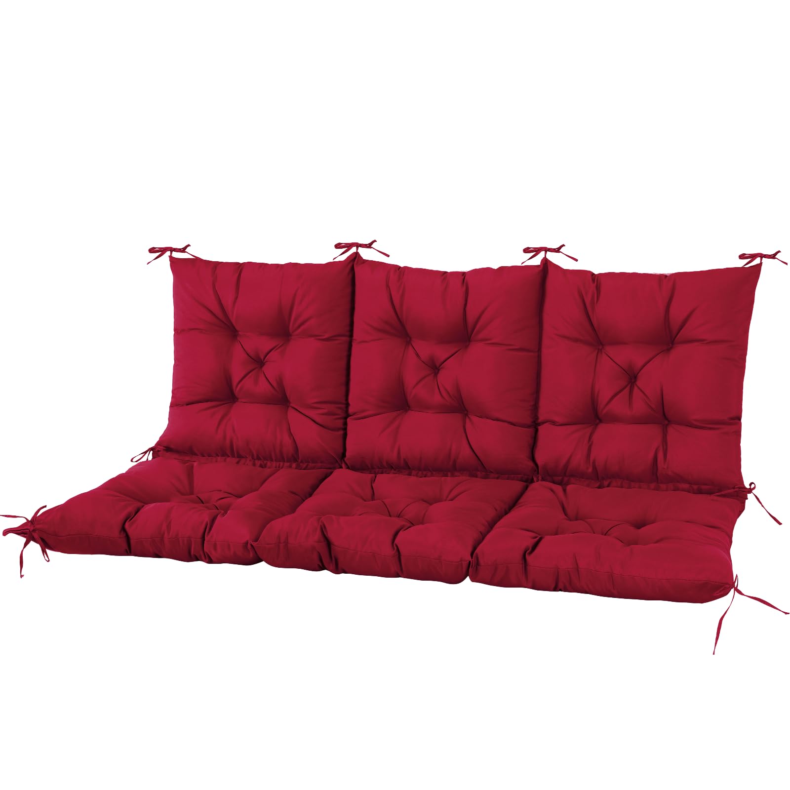 NACATIN cushion with eight adjustable ties securing it to the swing