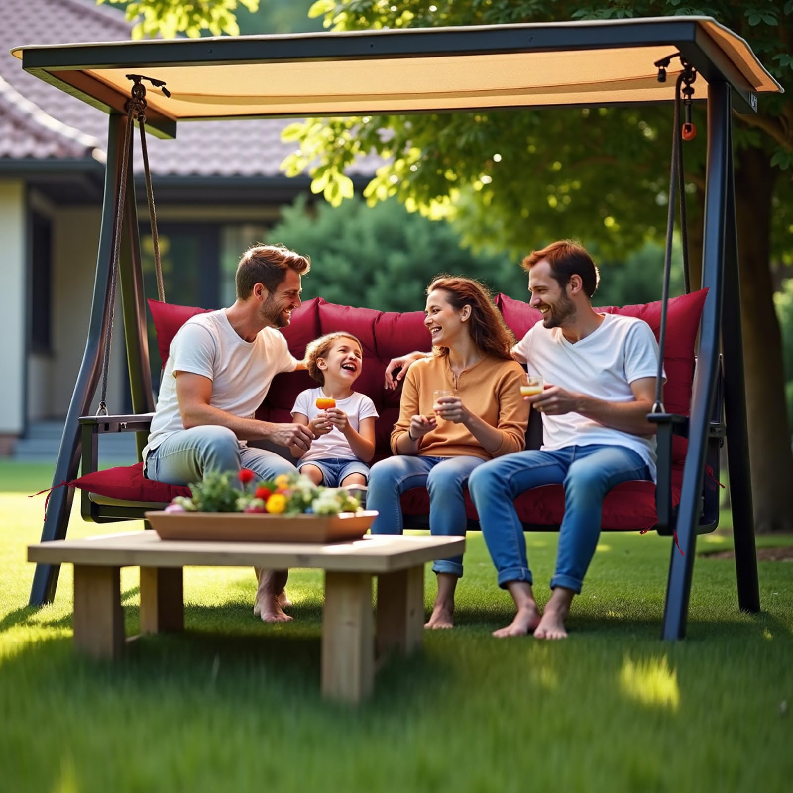 NACATIN wine red color option adds bold accent to outdoor space