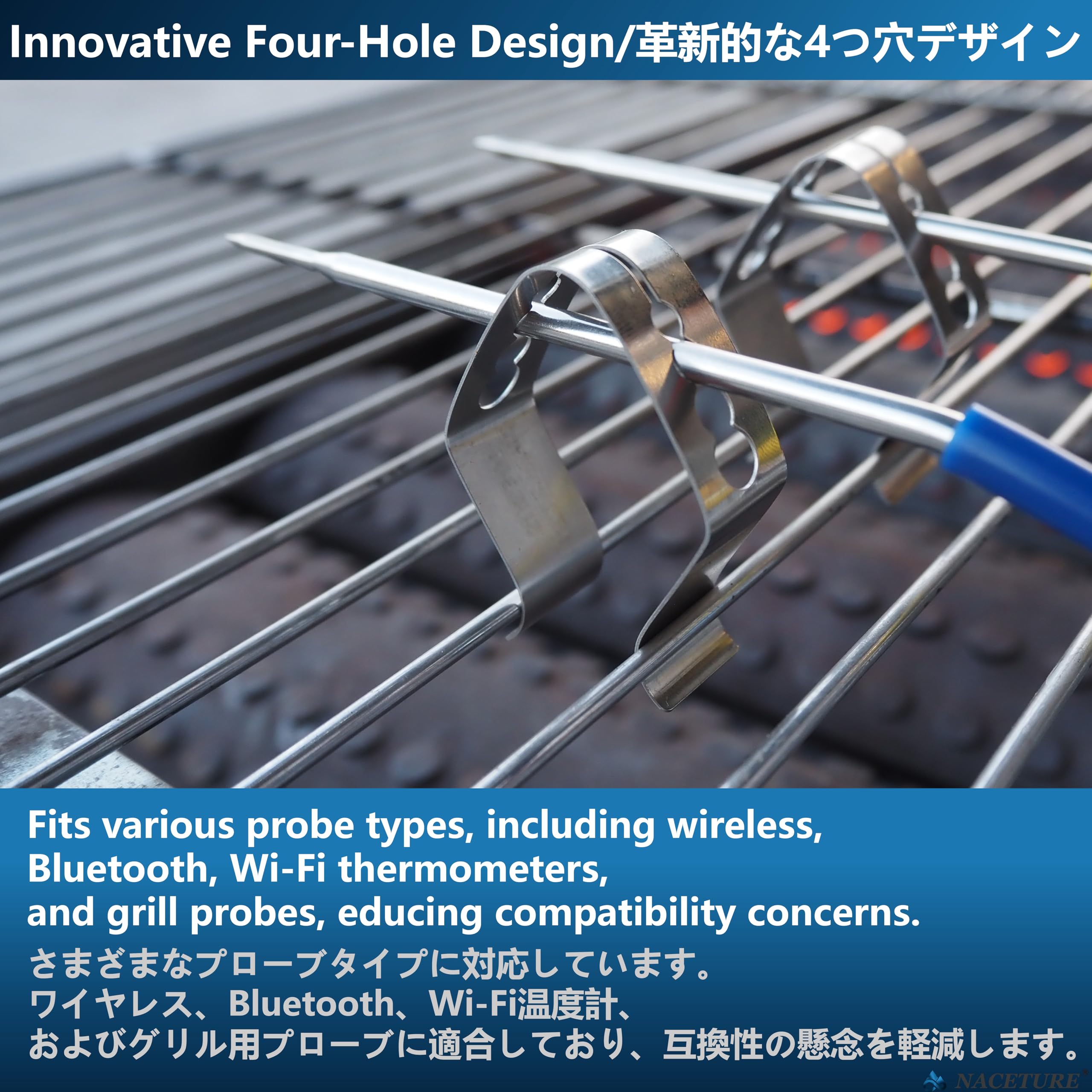 Close-up of NACETURE stainless steel clip for durability.