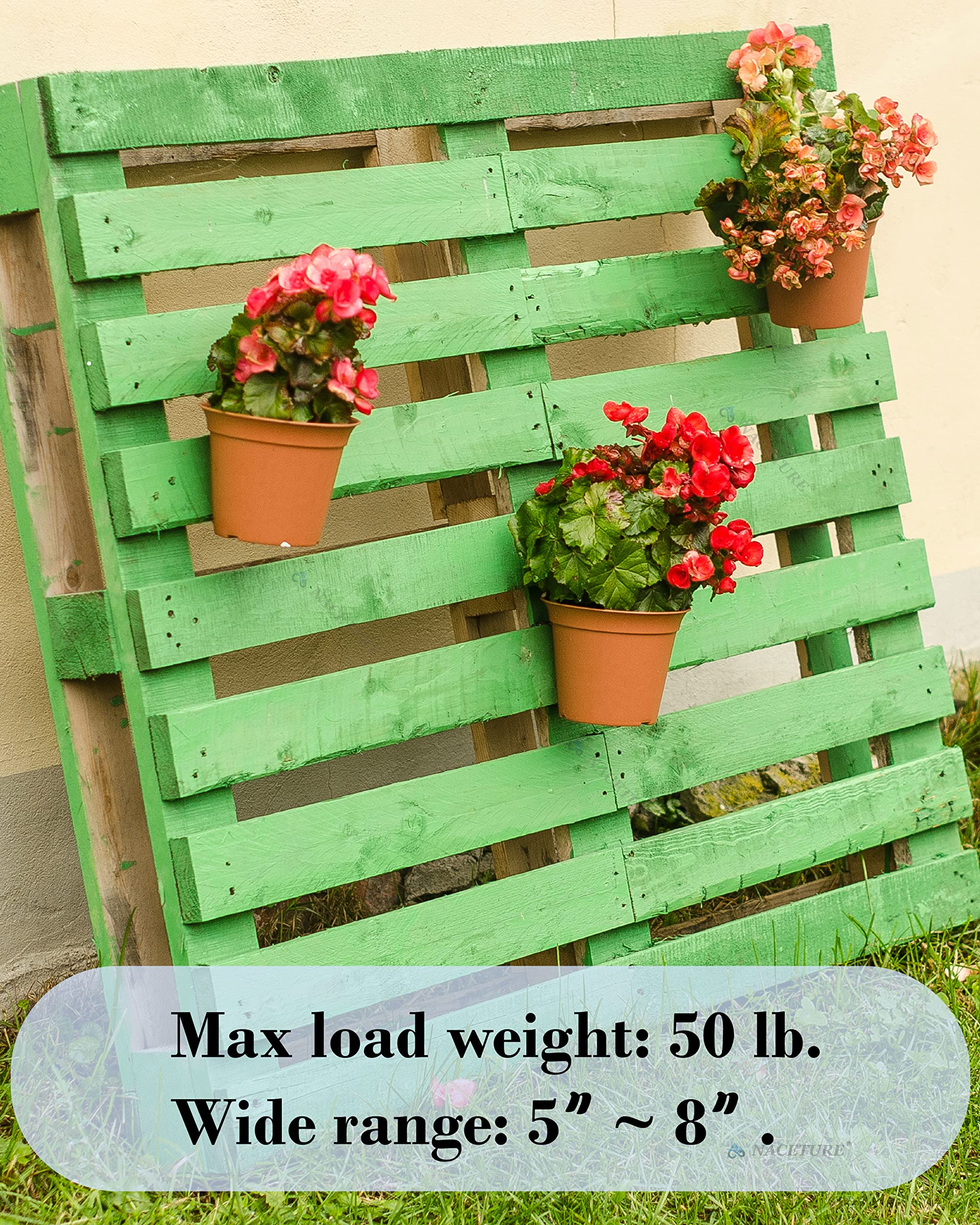 Naceture wall hook plant holder secures 5–8 inch pots with sturdy support.