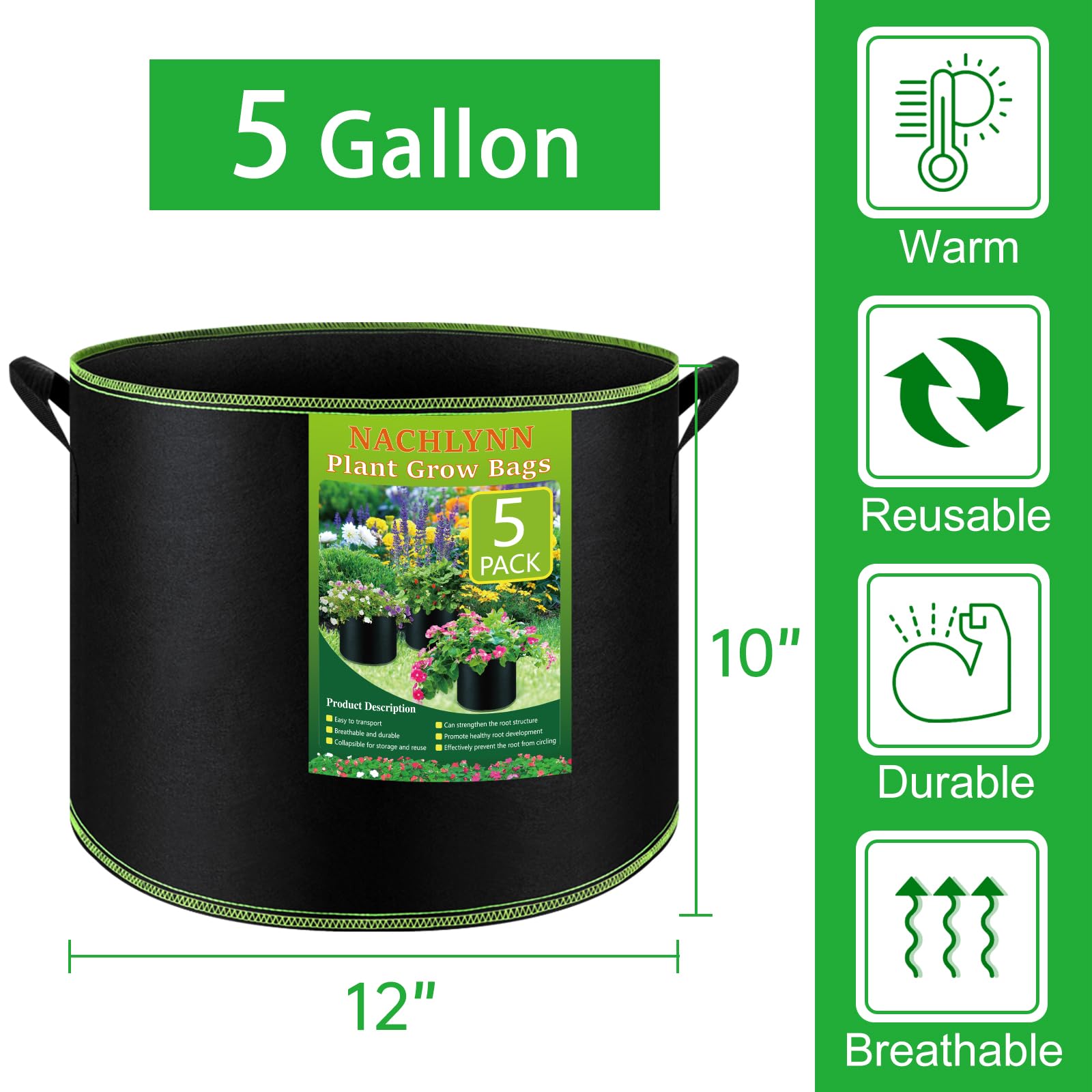 Breathable NACHLYNN fabric grow bag promoting air pruning and drainage.