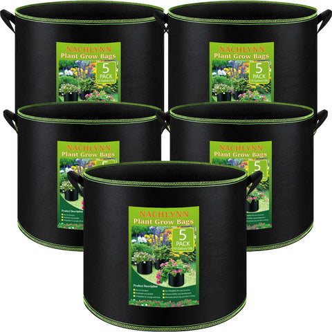NACHLYNN 5-pack 10-gallon grow bags for versatile gardening indoors or outdoors