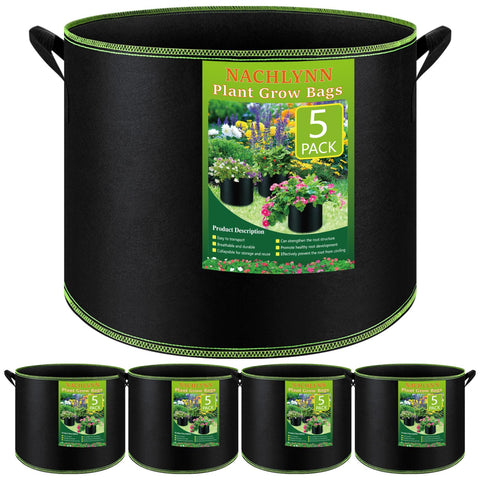 NACHLYNN 7-gallon grow bag front view with handles, easy transport for patio gardening.
