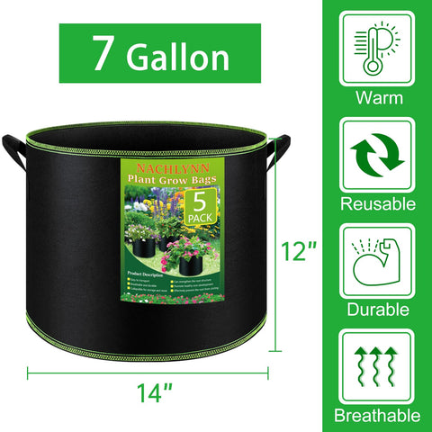 NACHLYNN 7-gallon grow bag side view with handles, portable garden solution.