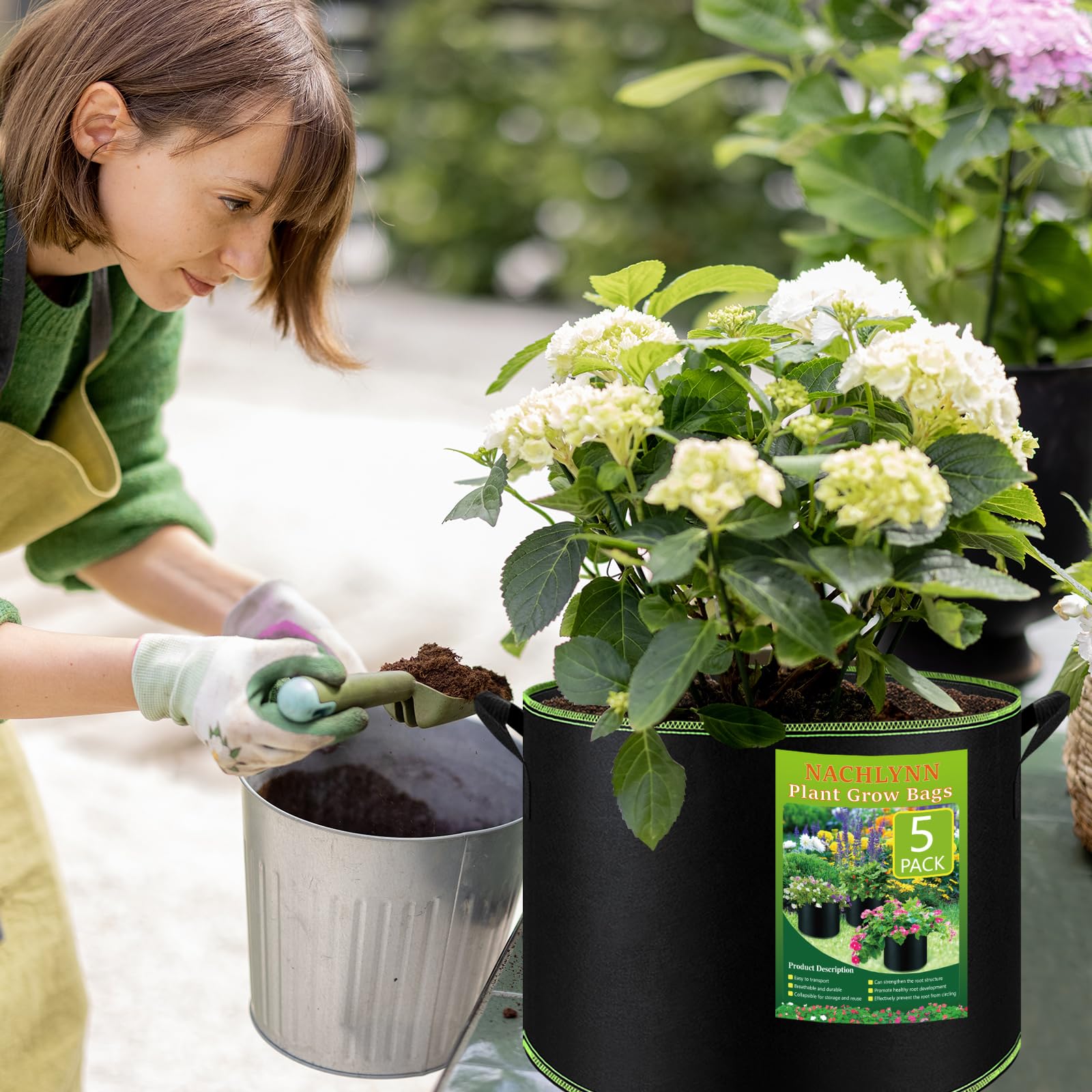 NACHLYNN indoor-outdoor 7-gallon garden bag, suitable for varied planting spaces.