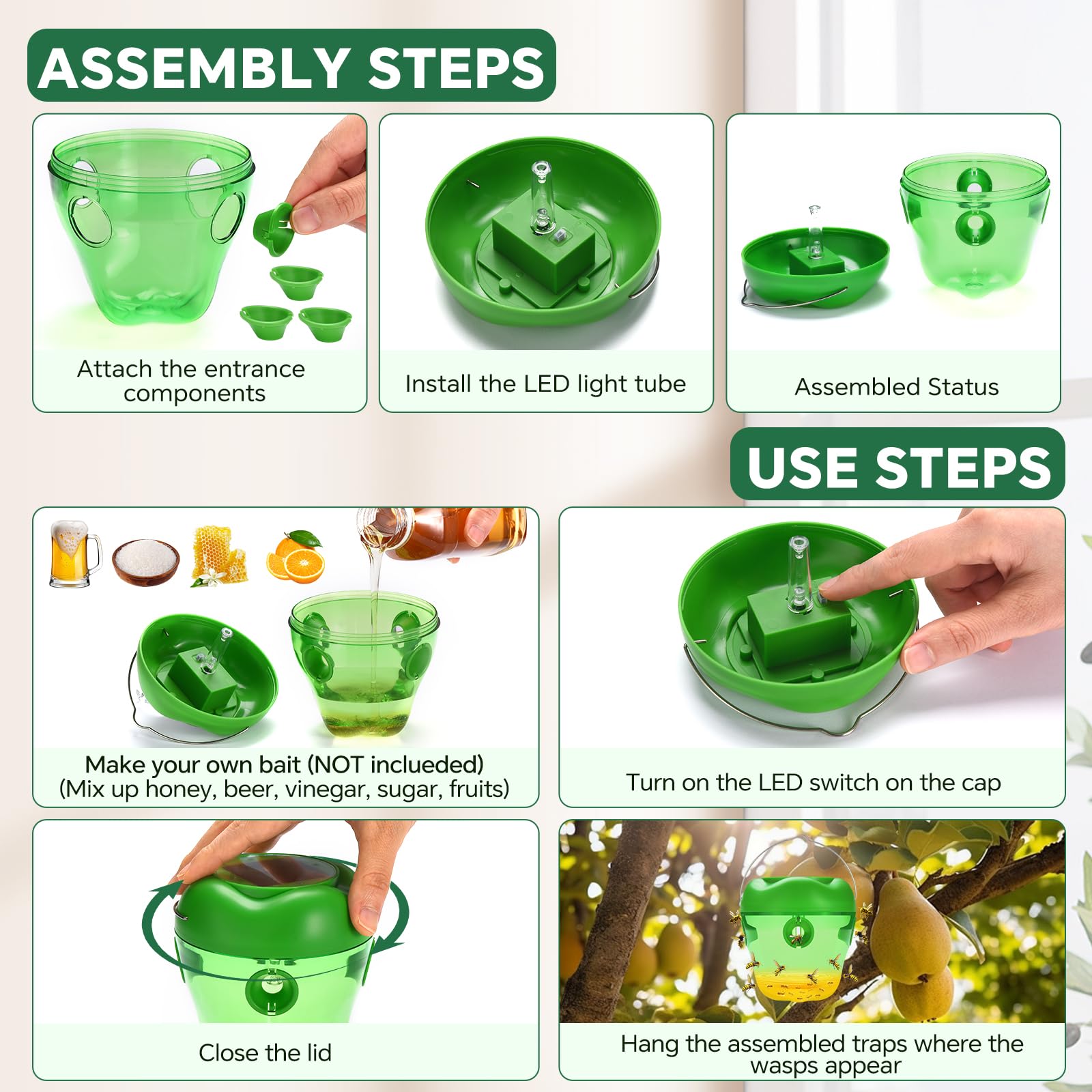 Nacoman Wasp Trap top handle enables easy outdoor hanging.