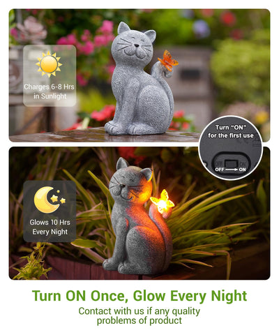 Nacome cat front porch statue brightens entry with warmth.