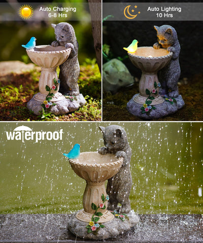 Nacome Solar Cat Statue backyard decor with auto lighting at night