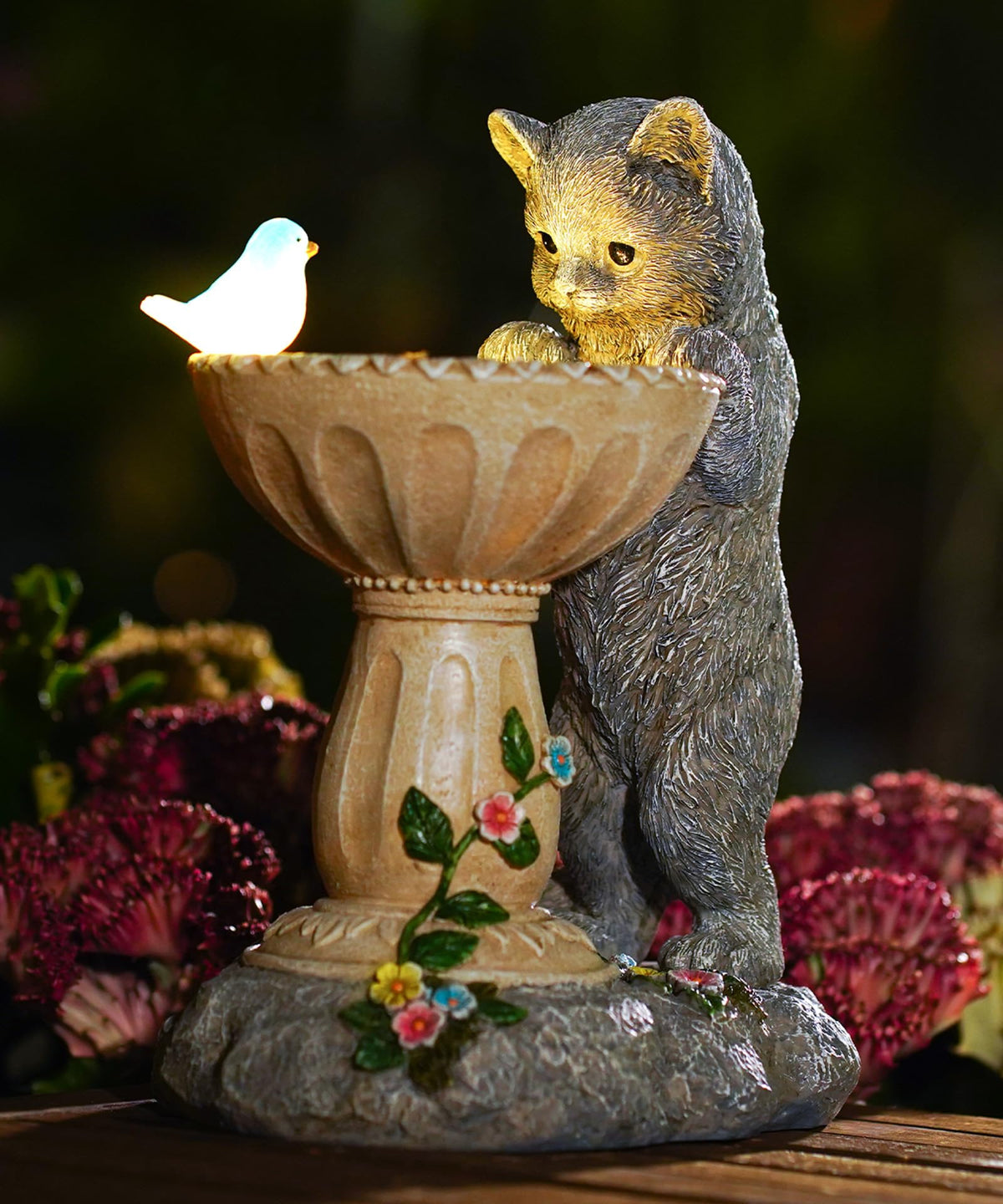 Nacome Solar Cat Statue garden light glows warmly for twilight ambiance
