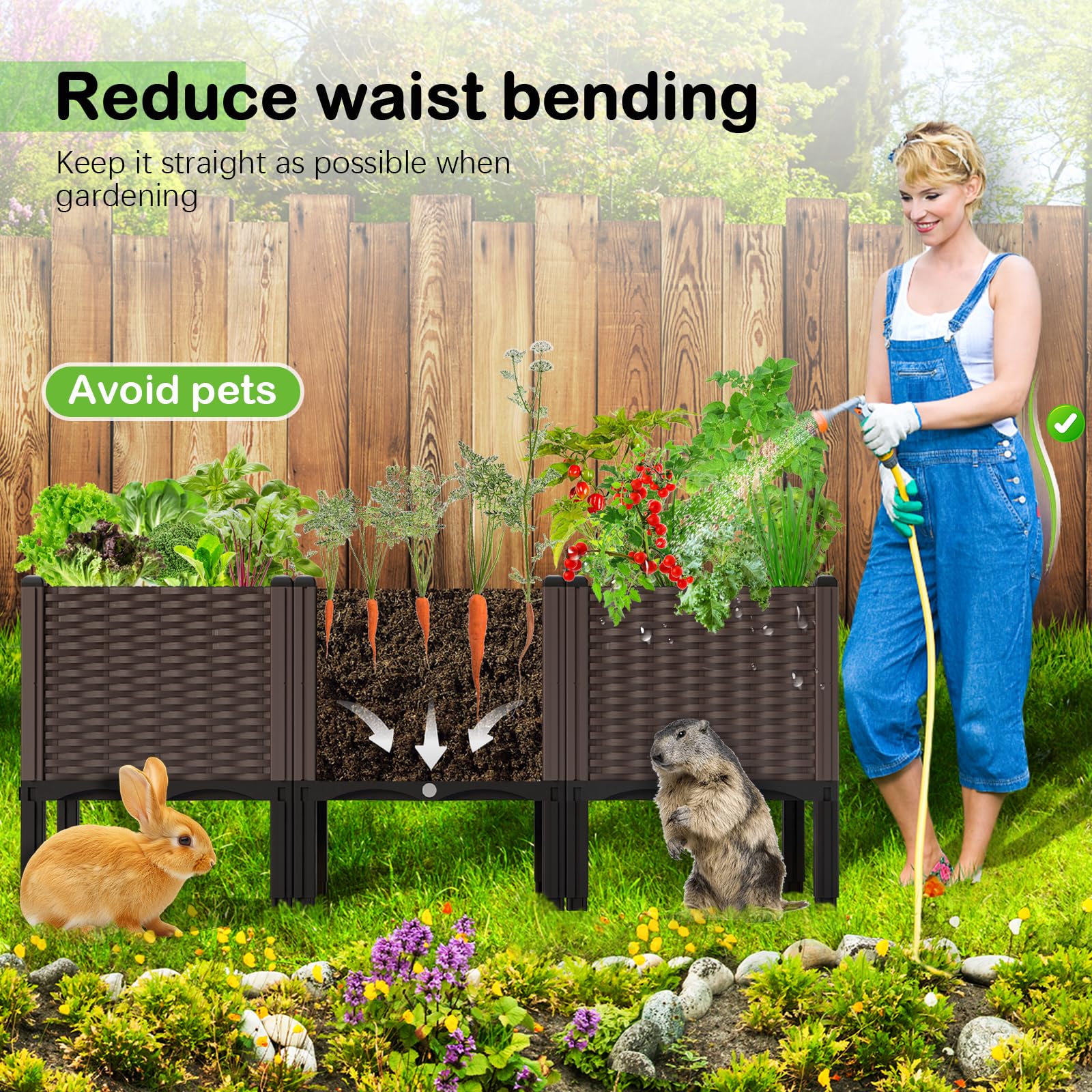 NACREEN garden box with visual drain plug to monitor moisture and prevent overwatering.
