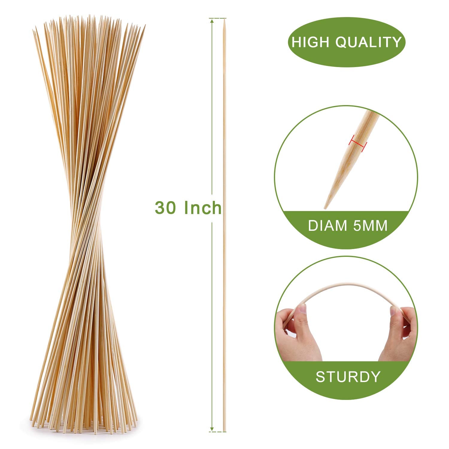 NadaKin 30in skewer with semi-pointed tip ideal for roasting marshmallows.