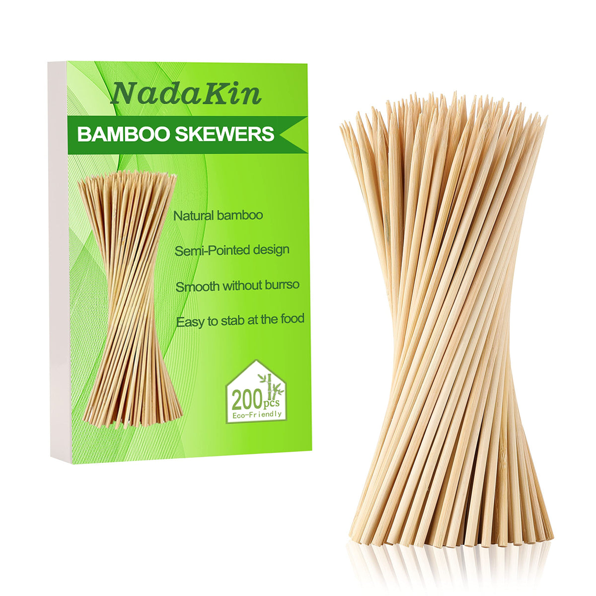 NadaKin 10-inch bamboo skewers ready for grilling and serving