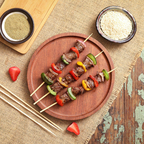 NadaKin bamboo skewers kebab assembly for perfect bite-size skewers.
