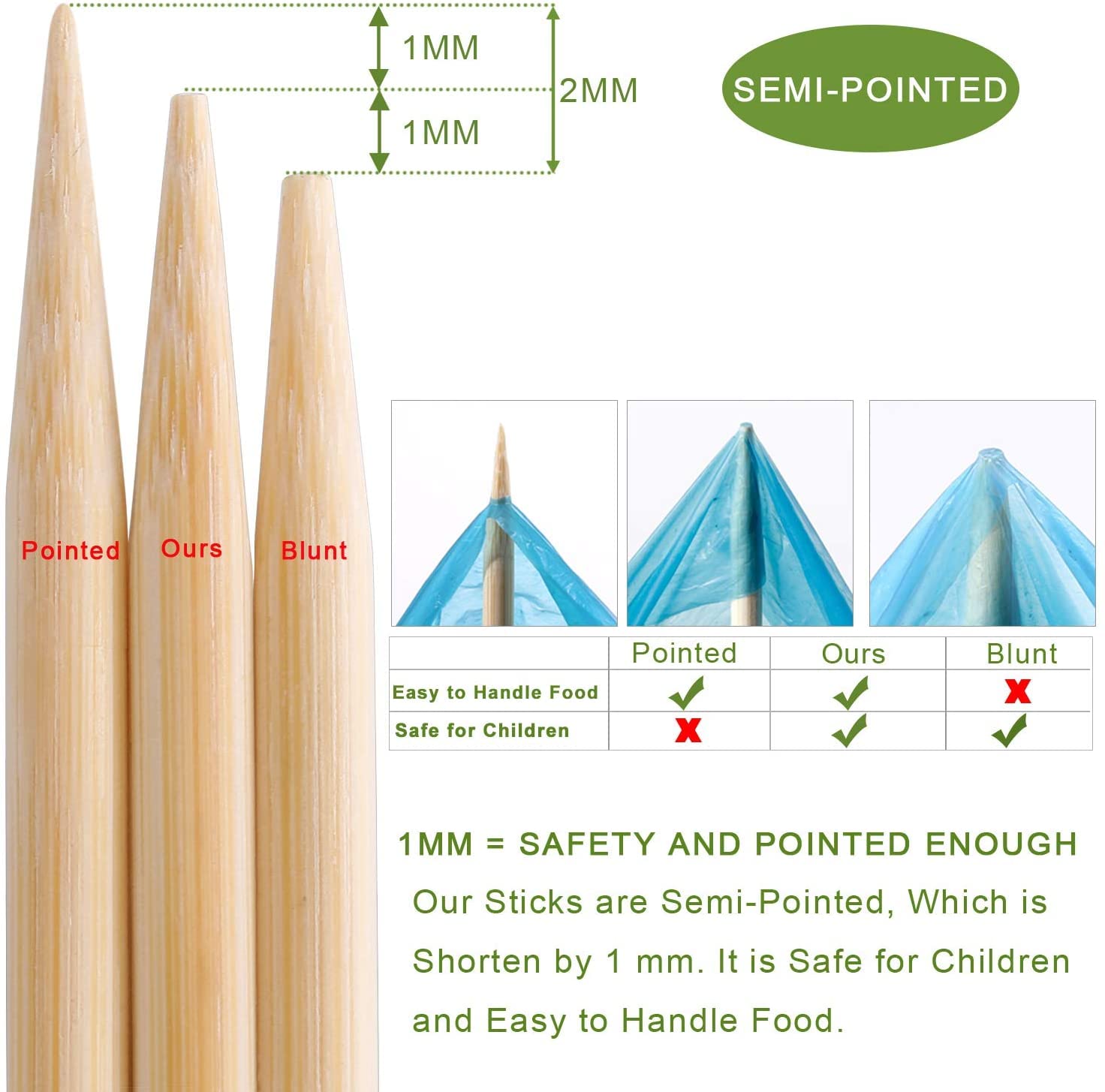NadaKin kids-safe skewers, 16 inches with semi-pointed tips for safe roasting.