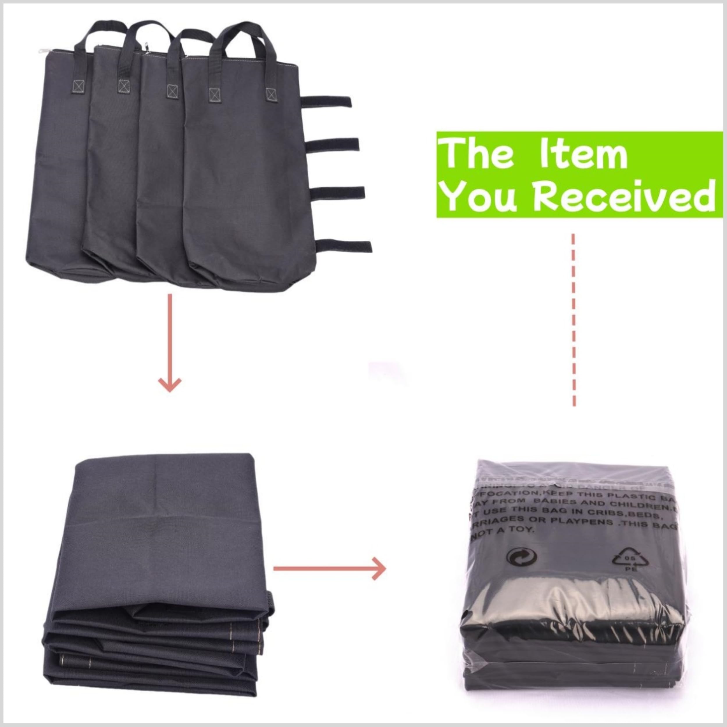 Nadrocene bags feature a 19-inch height and fit canopy poles.