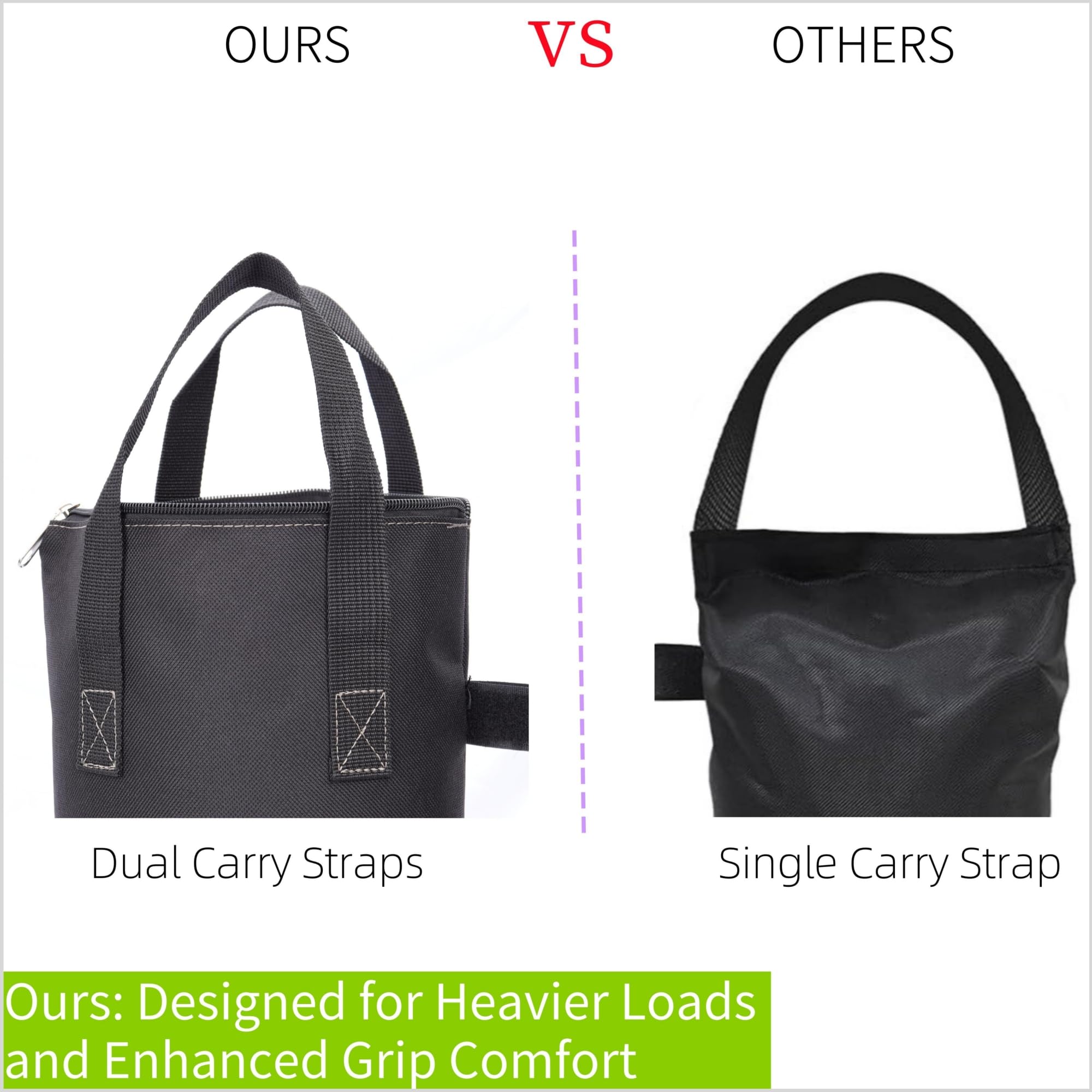 Each Nadrocene bag holds up to 40 pounds of dry sand for strong stability.