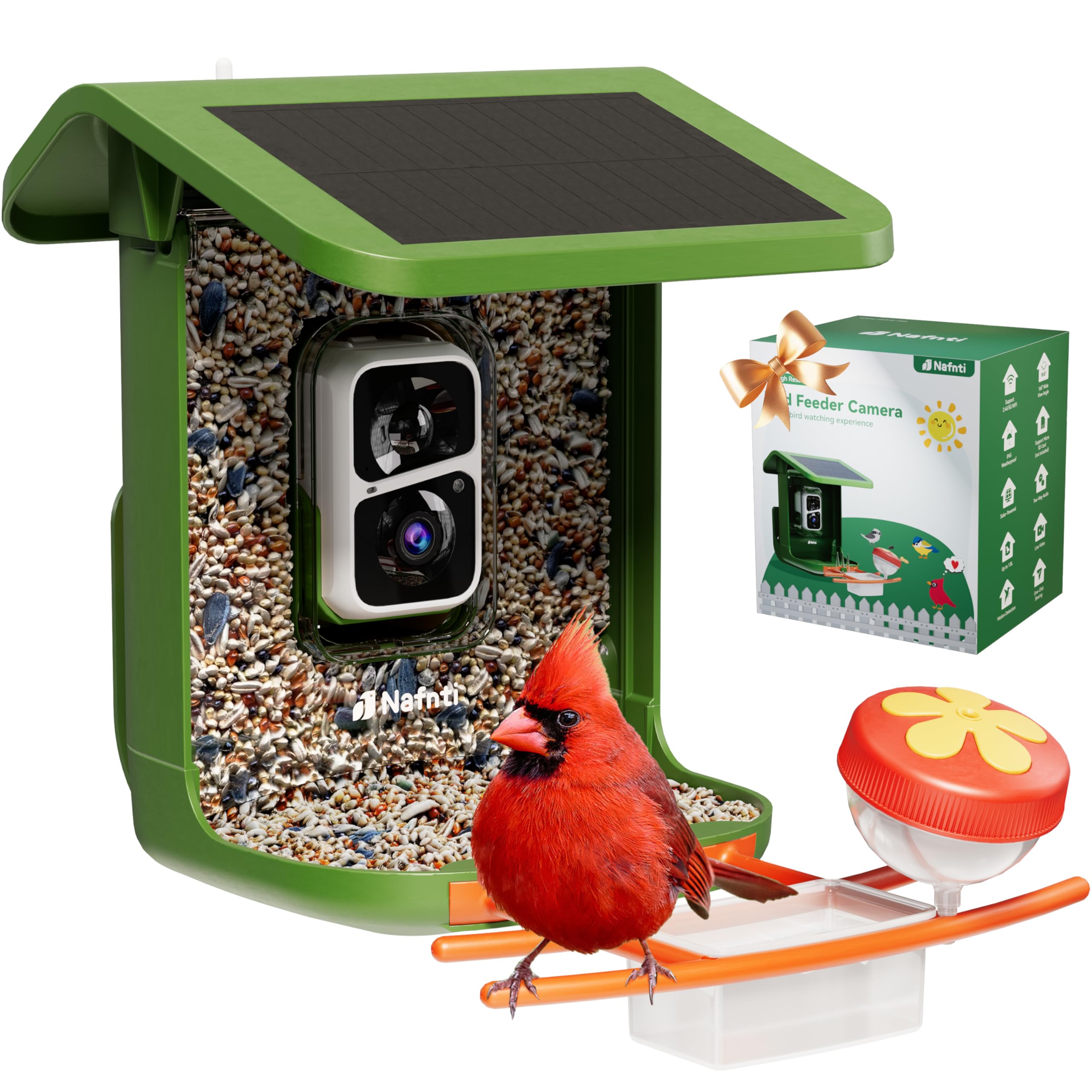 Nafnti Bird Feeder Camera outdoors delivers crisp 2K live video of visiting birds.