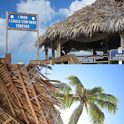 NAHARO cabana decor thatch roll adds festive, low-maintenance charm.